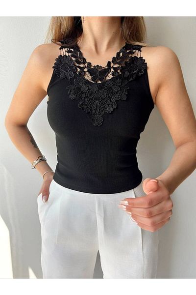 modaserdem Women's Ottoman Fabric Lace Detailed Blouse
