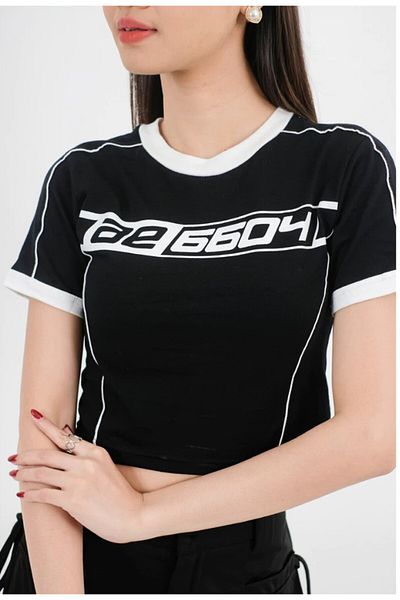 EDVESS White Black Crop Retro T-Shirt - Y2k Harajuku Slim Fit, Short Sleeve, Short Sleeve