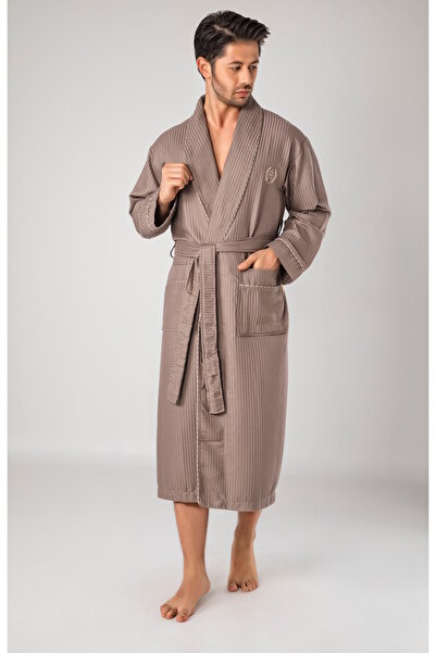 Nuşa Men Embroidery Stylish Natural Bamboo Cotton Men's Dressing Gown