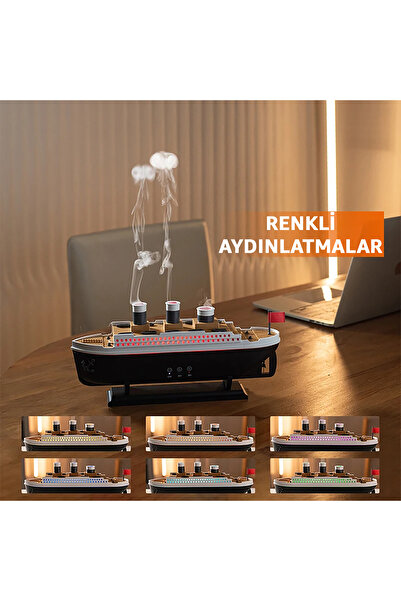 ROBEVE Buharlı Gemi Nemlendirici Hava Nemlendirici Buhar Makinesi Aromaterapi Difüzörü - Led Işıklı