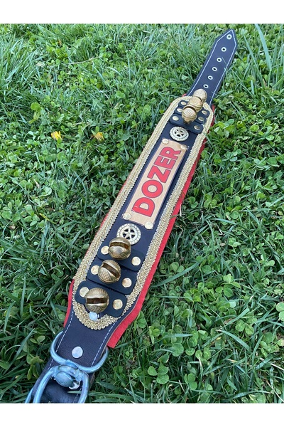 Sürmeli Tasma İsteğinize Özel İsimli Kangal Köpek Tasması Hakiki Deri 6 Zilli