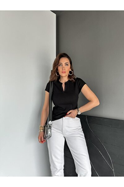 Zerrincan Giyim Siyah Damla Yaka Cotton Tshirt