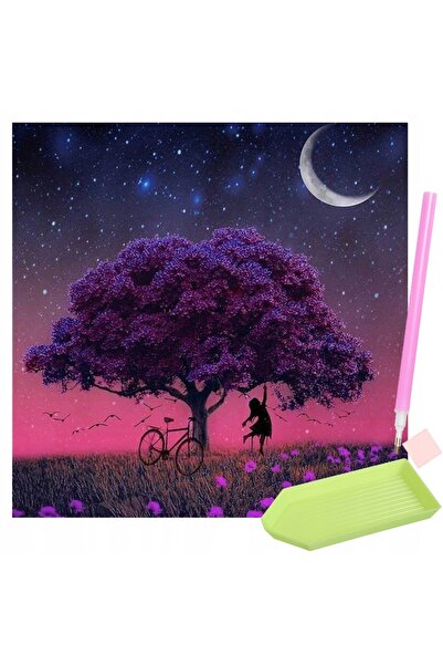 zola Goblen mozaic cu diamante, Zola , model pom cu flori mov, 30x30 cm