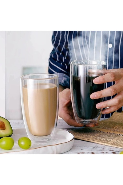 Heredot Mithra Life 2 Adet 500ML Çift Cidarlı Isı Yalıtımlı Cam Şeffaf Kupa Bardak Mıt1206