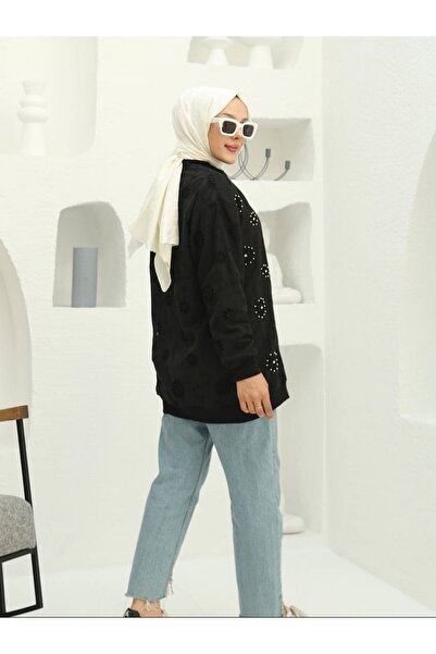 Modamorfo Туніка з підкладкою на блискавці, з камінням і намистинами - чорна
