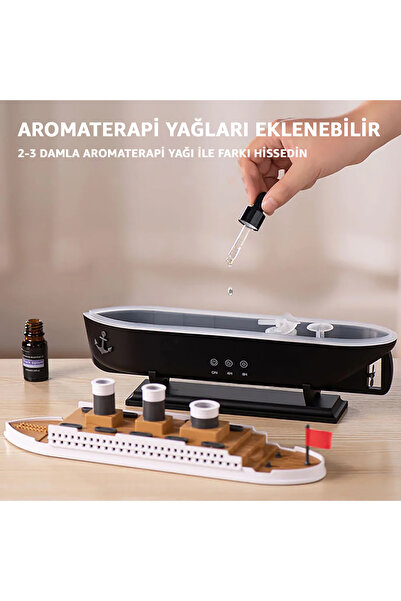 ROBEVE Buharlı Gemi Nemlendirici Hava Nemlendirici Buhar Makinesi Aromaterapi Difüzörü - Led Işıklı