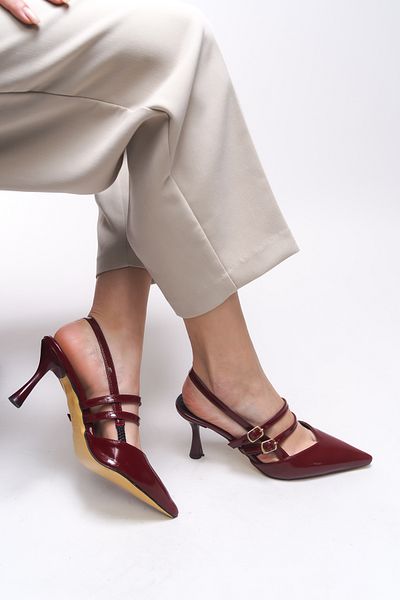 Riccon Pantofi cu toc Qilyrra pentru femei 00128306   Piele lacuita rosie Claret