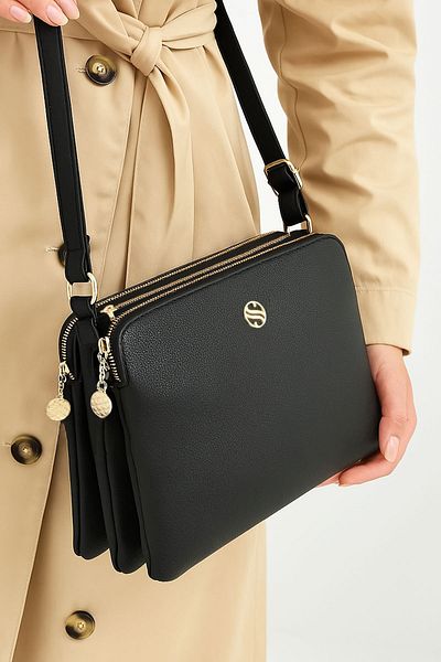 Lifonbag Geantă de umăr utilă din piele moale pentru femei, cu 4 compartimente, cu curea lungă încrucișată