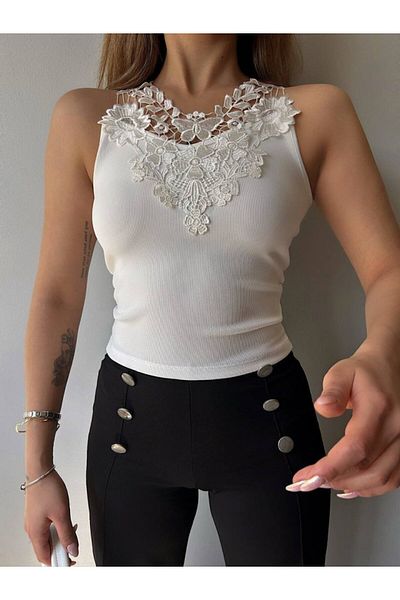 modaserdem Women's Ottoman Fabric Lace Detailed Blouse