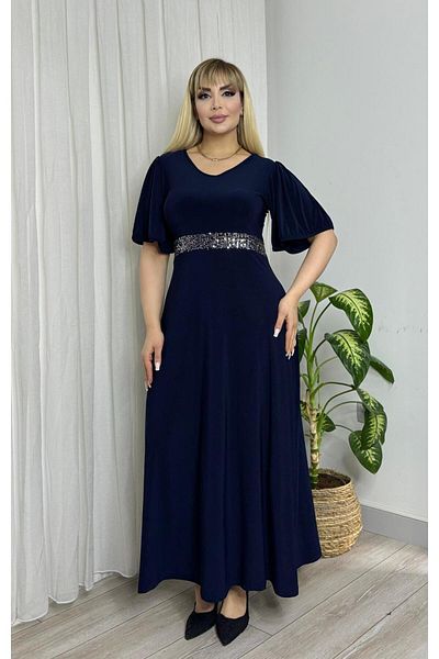 Butik Nilyam Rochie de seară pentru femei, mărime mare, cu mâneci fluture, cu decolteu în V, cu paiete, elastică, lungime maxi 24720