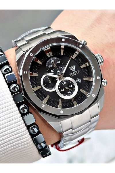Fiesta Silver Color Steel Elite Mechanism Guaranteed Function Men's Wristwatch + Bracelet