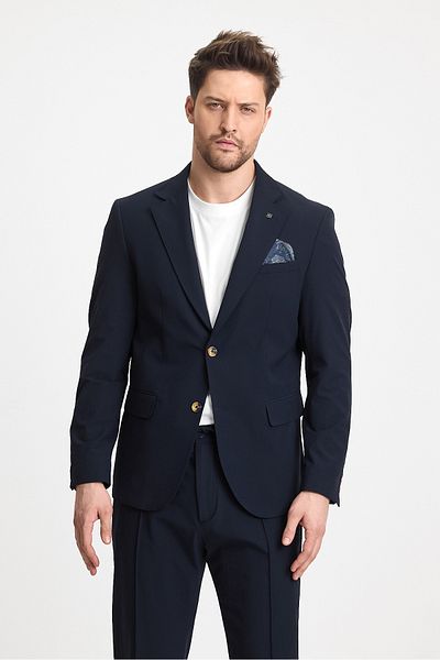 Frappoli Ανδρικό σκούρο Navy SlimFit Sports Blazer - Ευέλικτο πολυαμίδιο, δροσερό, μισή επένδυση
