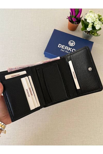 DERKON Genuine Leather Wallet with Mini Coin Compartment