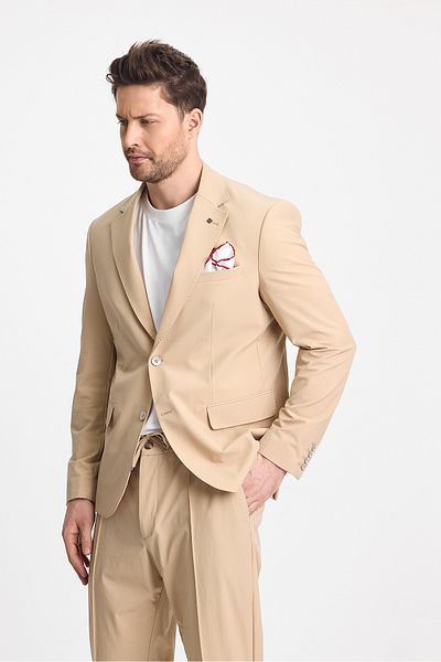 Frappoli Ανδρικό σκούρο μπεζ πολυαμίδιο Slim Fit SportsBlazer - Ευέλικτο, δροσερό, μισή επένδυση