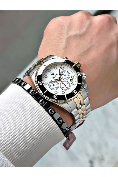 Fiesta Gold Silver Color Function Steel Sk Mechanism Steel Men's Wristwatch + Bracelet