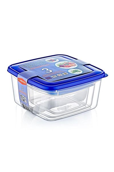 Omnipazar Sy-2840 Plastic Transparent Colored Square Storage Container Set of 3