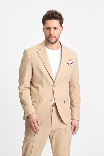 Frappoli Ανδρικό σκούρο μπεζ πολυαμίδιο Slim Fit SportsBlazer - Ευέλικτο, δροσερό, μισή επένδυση