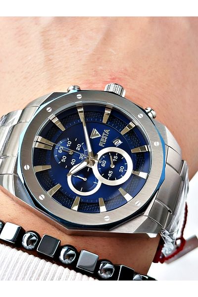 Fiesta Silver Color Steel Elite Mechanism Guaranteed Function Men's Wristwatch + Bracelet