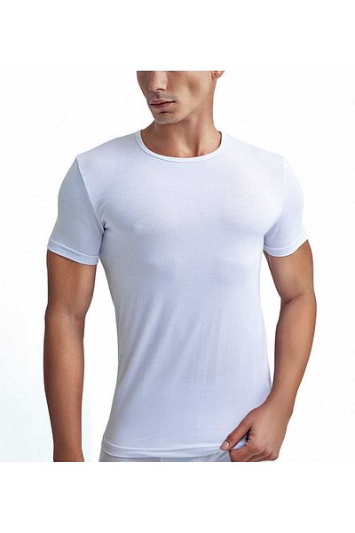 Bludream Men's 2 Pack Economic Pack White Bamboo Crew Neck Short Sleeve Undershirt Tank Top