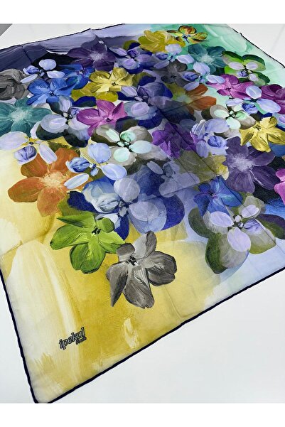 İpekal وشاح قطن ناعم منعش - 05081 90 x 90 10 أزرق داكن - أخضر زيتي