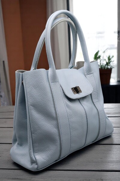 HFKY Kadın Mavi El Ve Omuz Çantası. Hakiki Deri Yavrulu Çanta.ry406