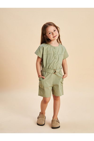 LC Waikiki Lcw Kids Green Crew Neck Basic Girl's Jumpsuit