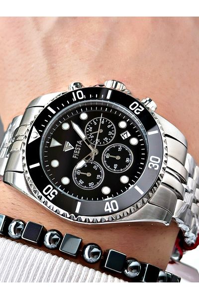 Fiesta Silver Color Function Steel Sk Mechanism Steel Men's Wristwatch + Bracelet