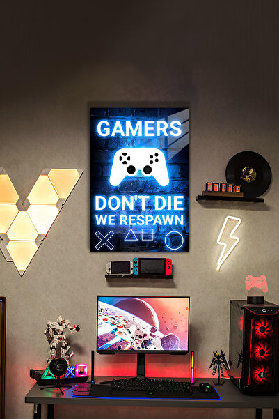 PESHLİSTORE Oyun Konsolu Temalı Gamers Dont Die HD Metal Tablo Poster