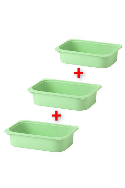 IKEA 3 Pieces Plastic Toy Storage Box 42X30X10 cm Ikea Set of 3 Organizing Box Light Green Box
