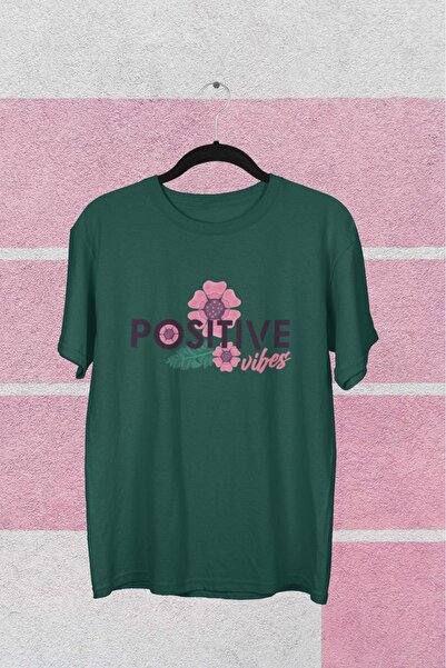 Butik تي شيرت بناتي/نسائي/أمي Negative Vibes Transfer مطبوع برقبة دائرية وأكم...