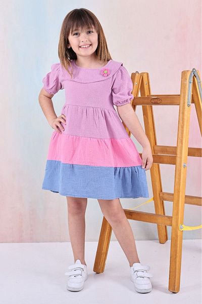 LUNA FSH Layered Colorful Collar Zippered Girl's Dress