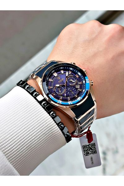 Fiesta Navy Blue Color Silicone Metal Steel Case Cord Men Wrist Watch + Bracelet