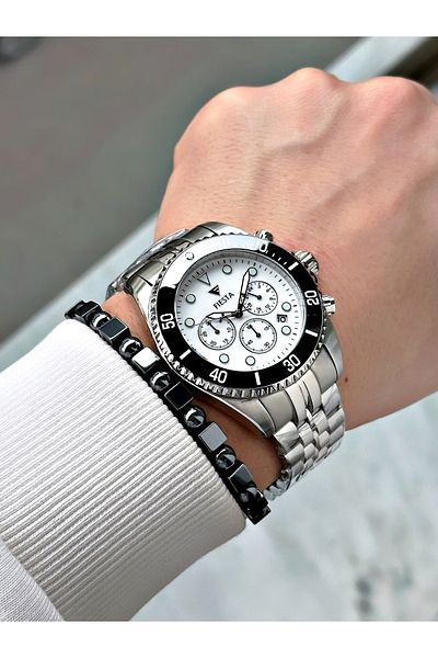 Fiesta Silver Color Function Steel Sk Mechanism Steel Men's Wristwatch + Bracelet