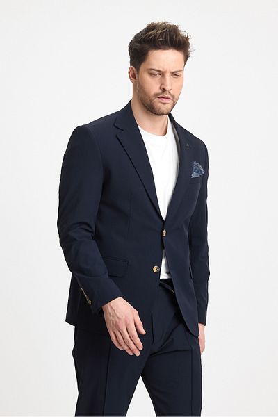 Frappoli Ανδρικό σκούρο Navy SlimFit Sports Blazer - Ευέλικτο πολυαμίδιο, δροσερό, μισή επένδυση