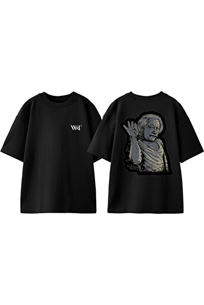 THEWERT Einstein Formula Design Leđa Štampano Pamuk Crna Oversize kroj T-shirt