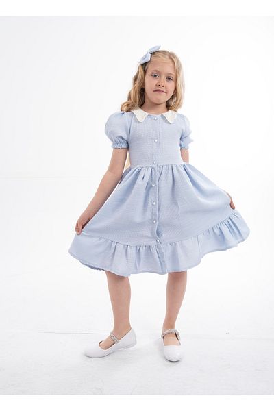 opheliateks Wednesday Ready Collar Vintage Kids Dress-Short Sleeve-Blue