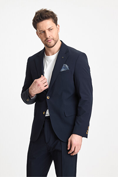 Frappoli Ανδρικό σκούρο Navy SlimFit Sports Blazer - Ευέλικτο πολυαμίδιο, δροσερό, μισή επένδυση