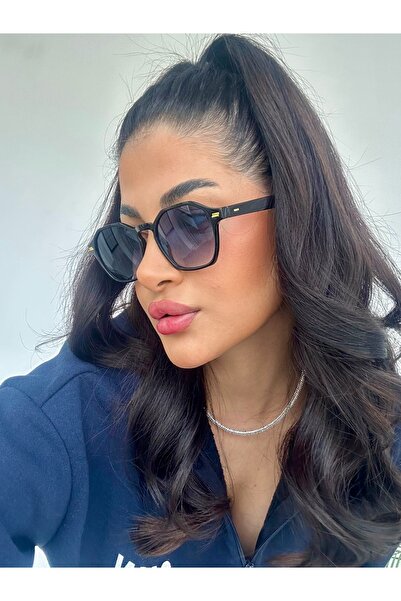 funeyes Jazz Unisex Sunglasses Black Angular Blue Gradient Glass Sunglasses for Women Men