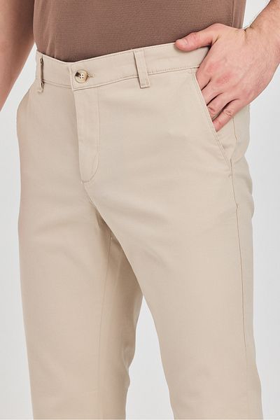 Frappoli Ibiza Men's Beige Cotton Lycra Slim Fit Trousers