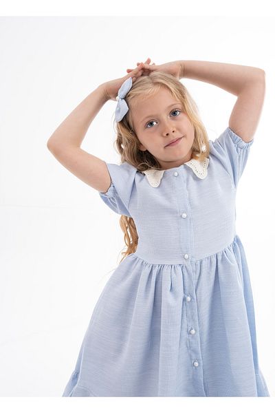 opheliateks Wednesday Ready Collar Vintage Kids Dress-Short Sleeve-Blue