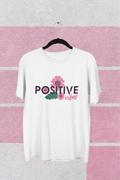 Butik تي شيرت بناتي/نسائي/أمي Negative Vibes Transfer مطبوع برقبة دائرية وأكم...