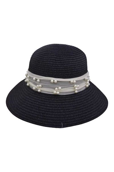 Aware Time Women's Straw Pearl Fedora Hat