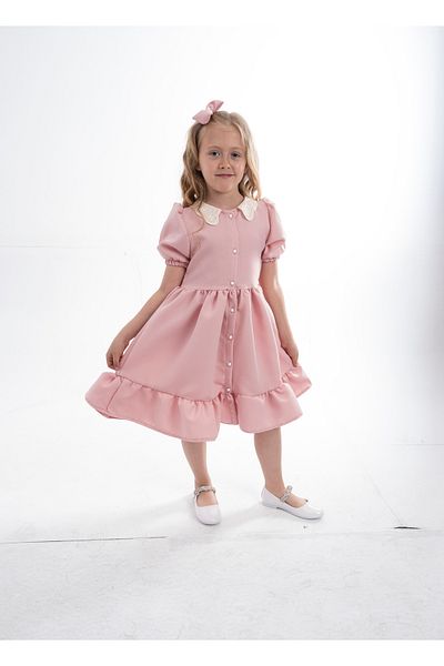 opheliateks Wednesday Ready Collar Vintage Kids Dress-Short Sleeve-Pink