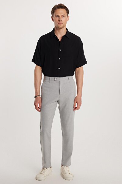 Tudors Erkek Slim Fit Dar Kesim Esnek Yan Cepli Bilek Boy Canvas Kesim Gri Pantolon