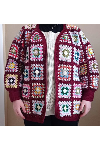 MEŞHUR ŞALVARCI PELİN Handcrafted Embroidered Motif Knitted Oversize Jacket