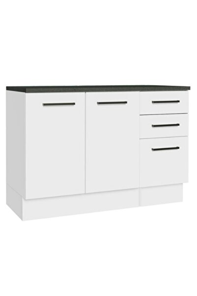 Tdesigno Prag Mutfak Alt Modül 3 Çekmeceli -2 Kapaklı-120 Cm Beyaz-tezgah Dahil