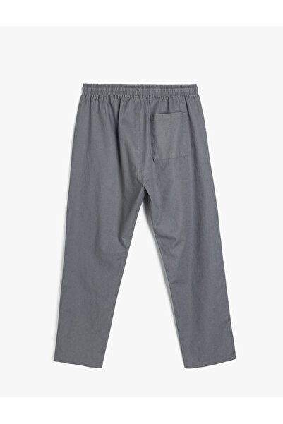 Koton Linen Cotton Blended Chino Trousers with Lace-Up Waist