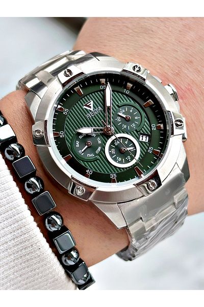Fiesta Silver Color Function Steel Machinery Guaranteed Men's Wrist Watch + Bracelet