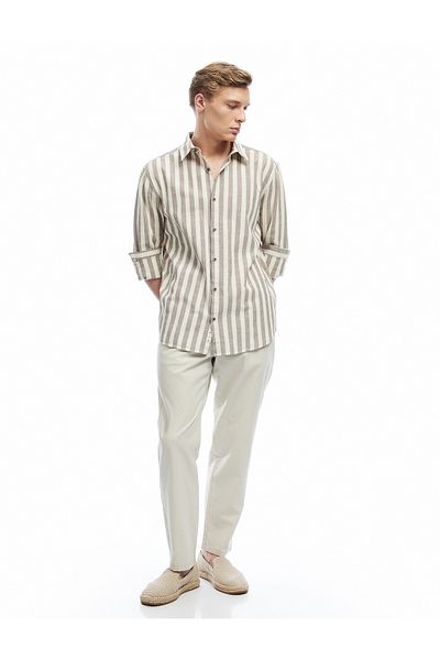 Koton Linen Cotton Blended Summer Chino Pants with Lace-Up Waist