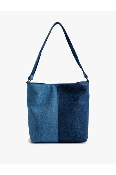 Koton Zippered Color Blocked Denim Tote Bag with Handle